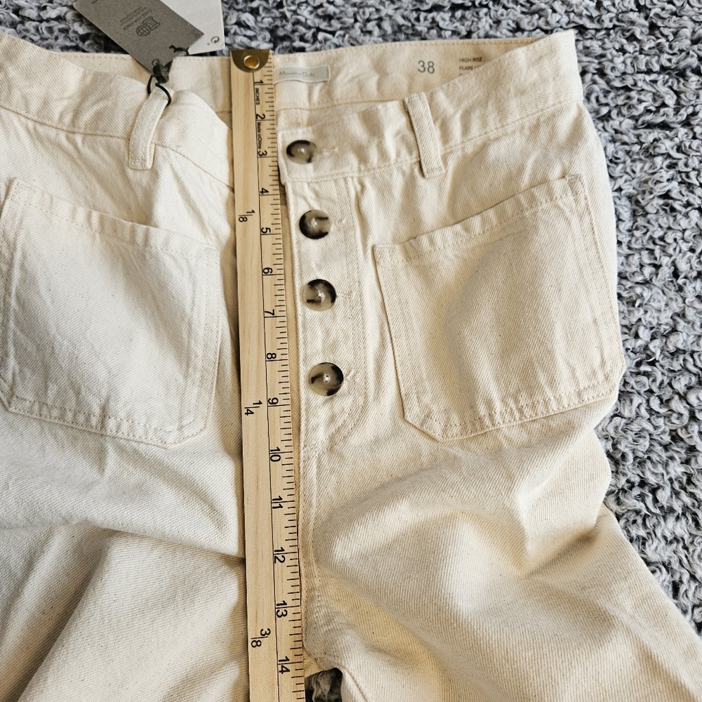 Massimo Dutti Cream Jeans US 6 High Rise Wide Flare Leg Full Length Button Fly - Picture 13 of 13